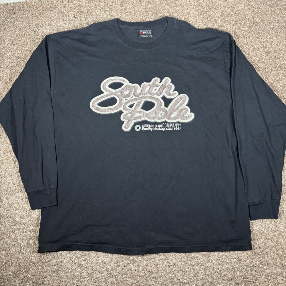 Southpole Mens Black Long Sleeve Graphic T-Shirt 2XL Streetwear Y2K Baggy Tee